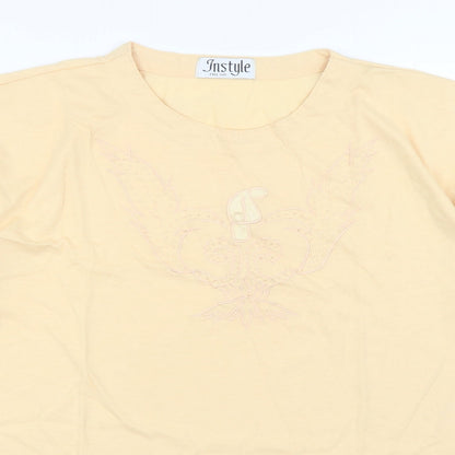 In Style Womens Beige Polyester Basic T-Shirt Size L Round Neck