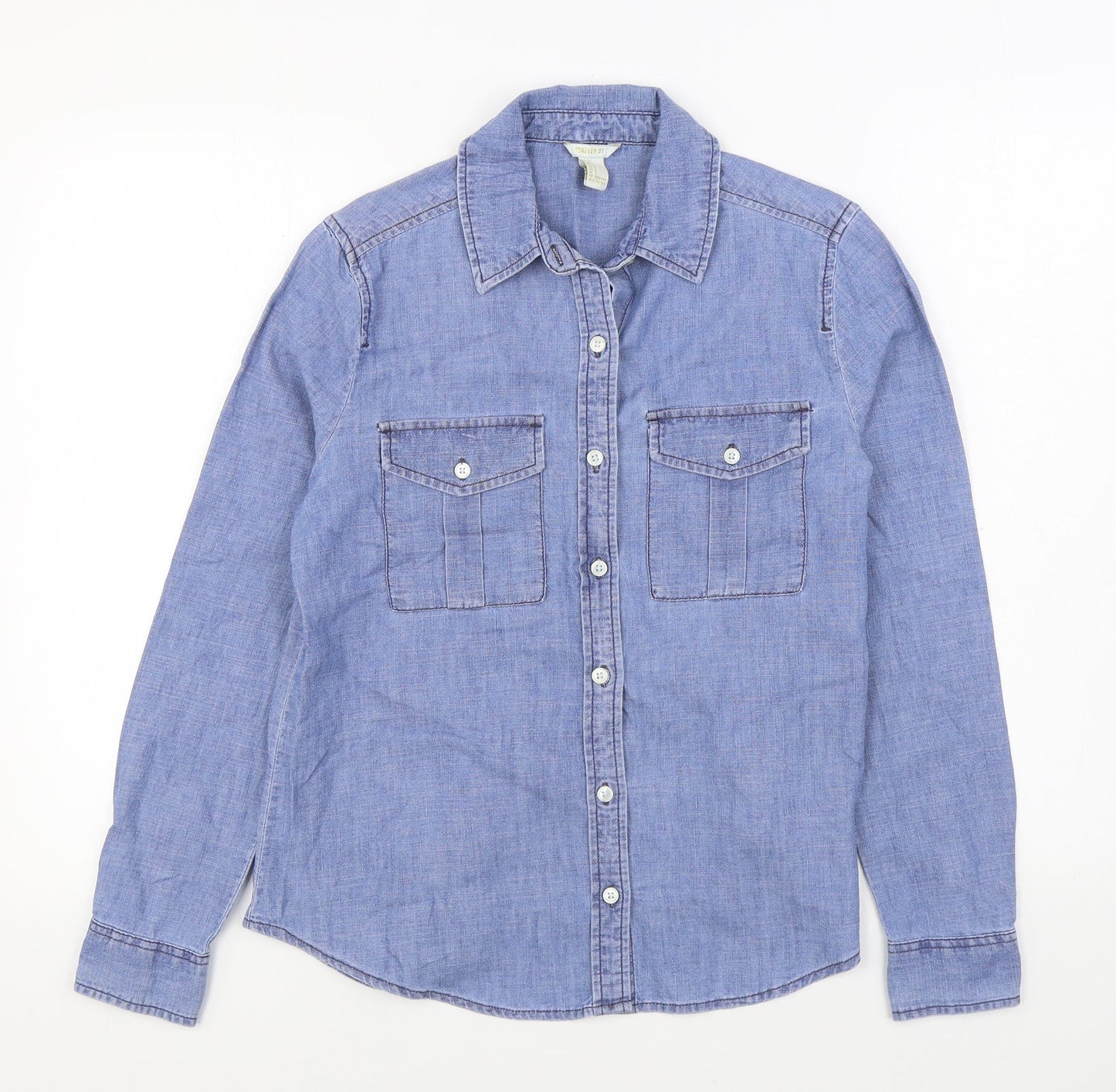 FOREVER 21 Womens Blue 100% Cotton Basic Button-Up Size S Collared