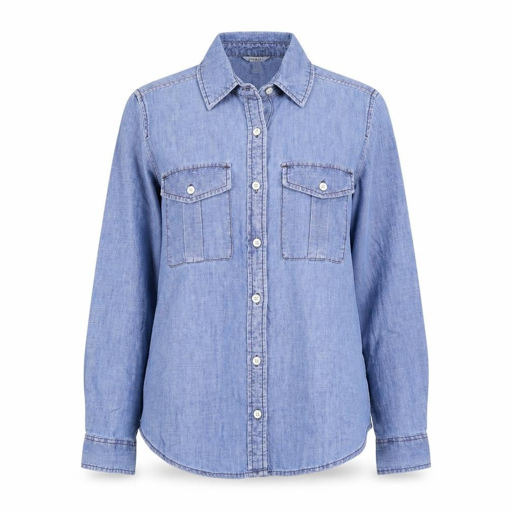 FOREVER 21 Womens Blue 100% Cotton Basic Button-Up Size S Collared