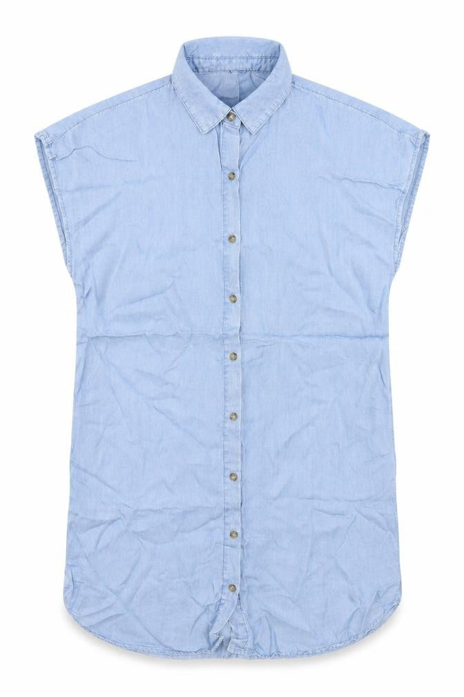 Forever 21 Womens Blue Lyocell Basic Button-Up Size S Collared