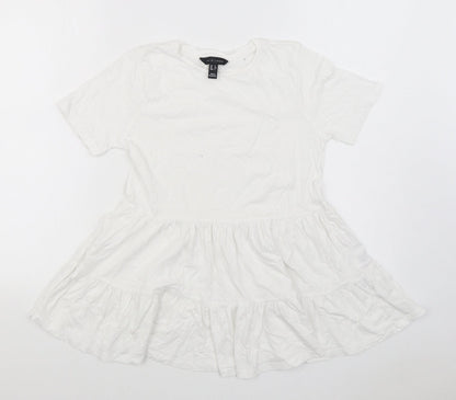 New Look Womens White 100% Cotton Basic Blouse Size 6 Round Neck