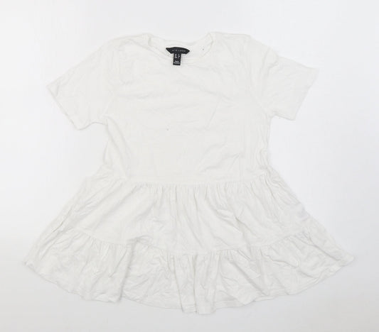 New Look Womens White 100% Cotton Basic Blouse Size 6 Round Neck