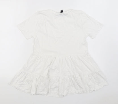 New Look Womens White 100% Cotton Basic Blouse Size 6 Round Neck