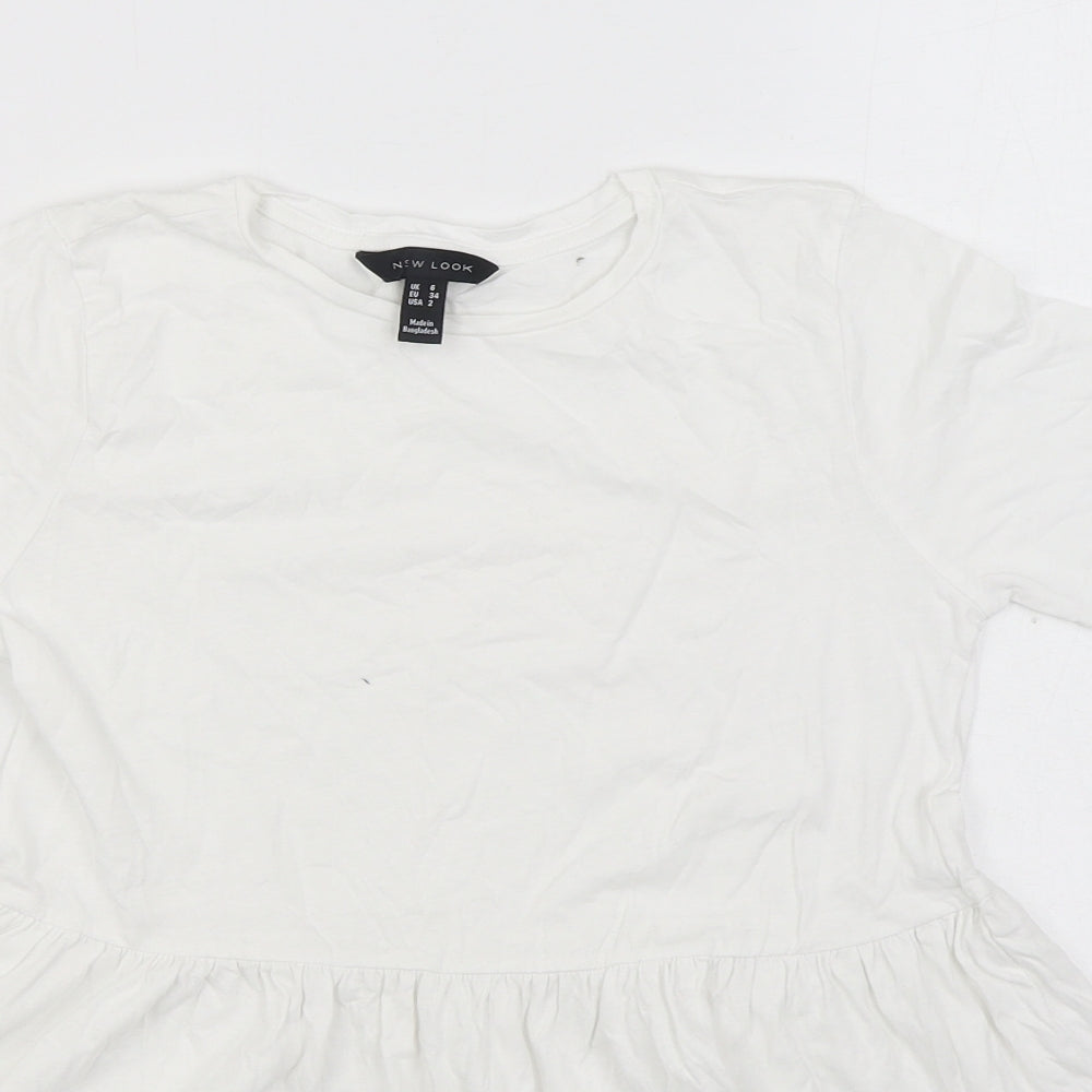New Look Womens White 100% Cotton Basic Blouse Size 6 Round Neck