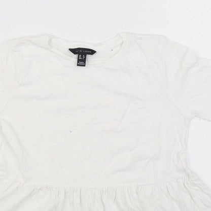 New Look Womens White 100% Cotton Basic Blouse Size 6 Round Neck