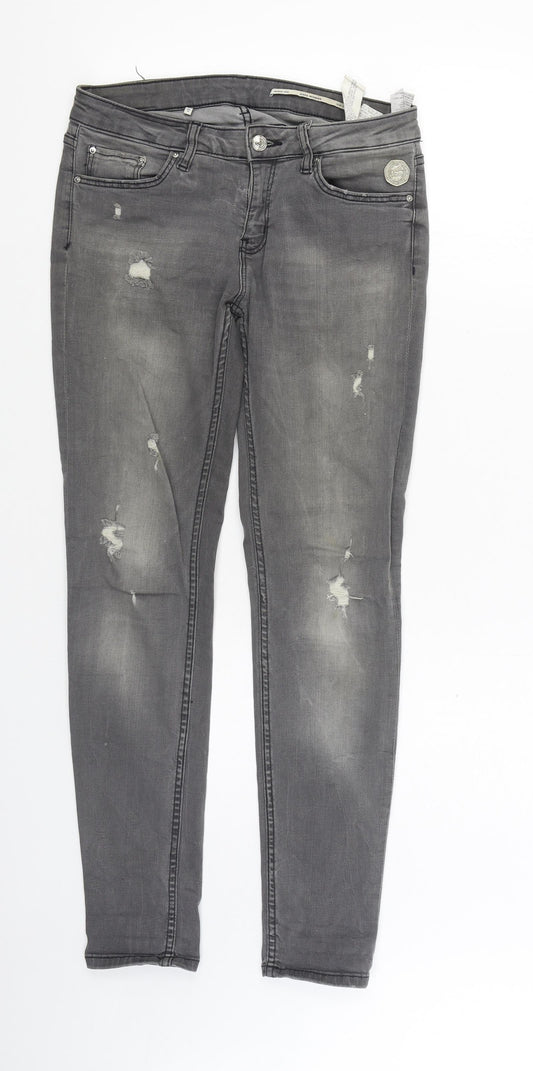Zara Womens Grey Cotton Skinny Jeans Size 10 L30 in Slim Zip