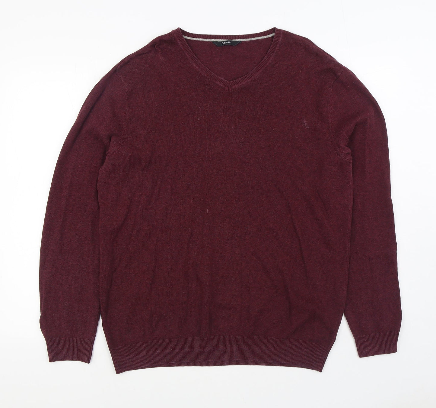 George Mens Red V-Neck Cotton Pullover Jumper Size M