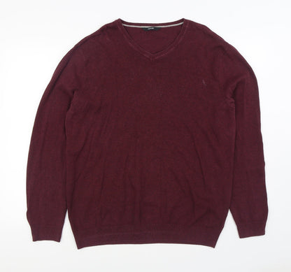 George Mens Red V-Neck Cotton Pullover Jumper Size M