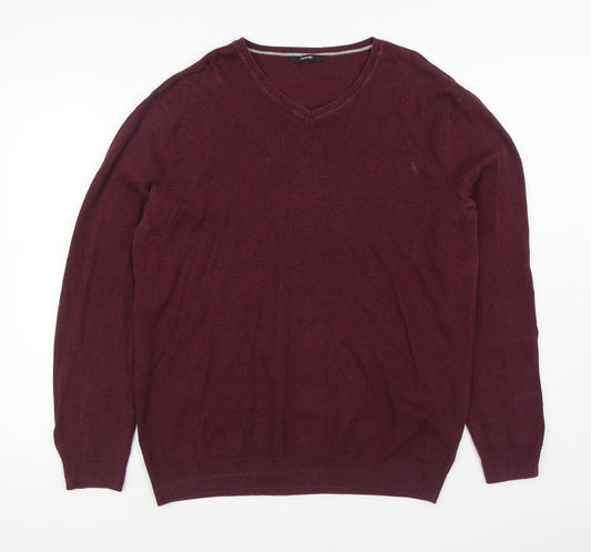 George Mens Red V-Neck Cotton Pullover Jumper Size M