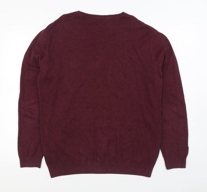 George Mens Red V-Neck Cotton Pullover Jumper Size M