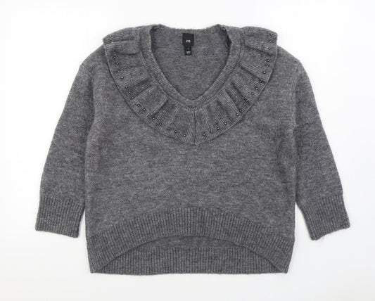 River Island Womens Grey V-Neck Viscose Pullover Jumper Size S