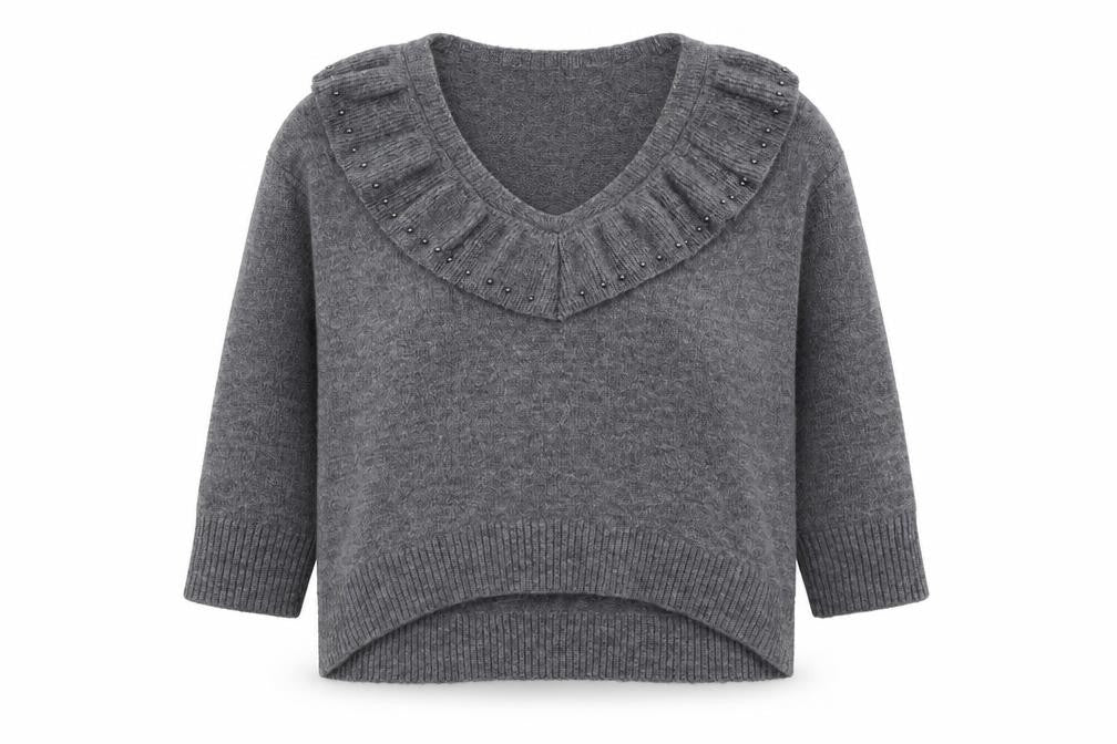 River Island Womens Grey V-Neck Viscose Pullover Jumper Size S