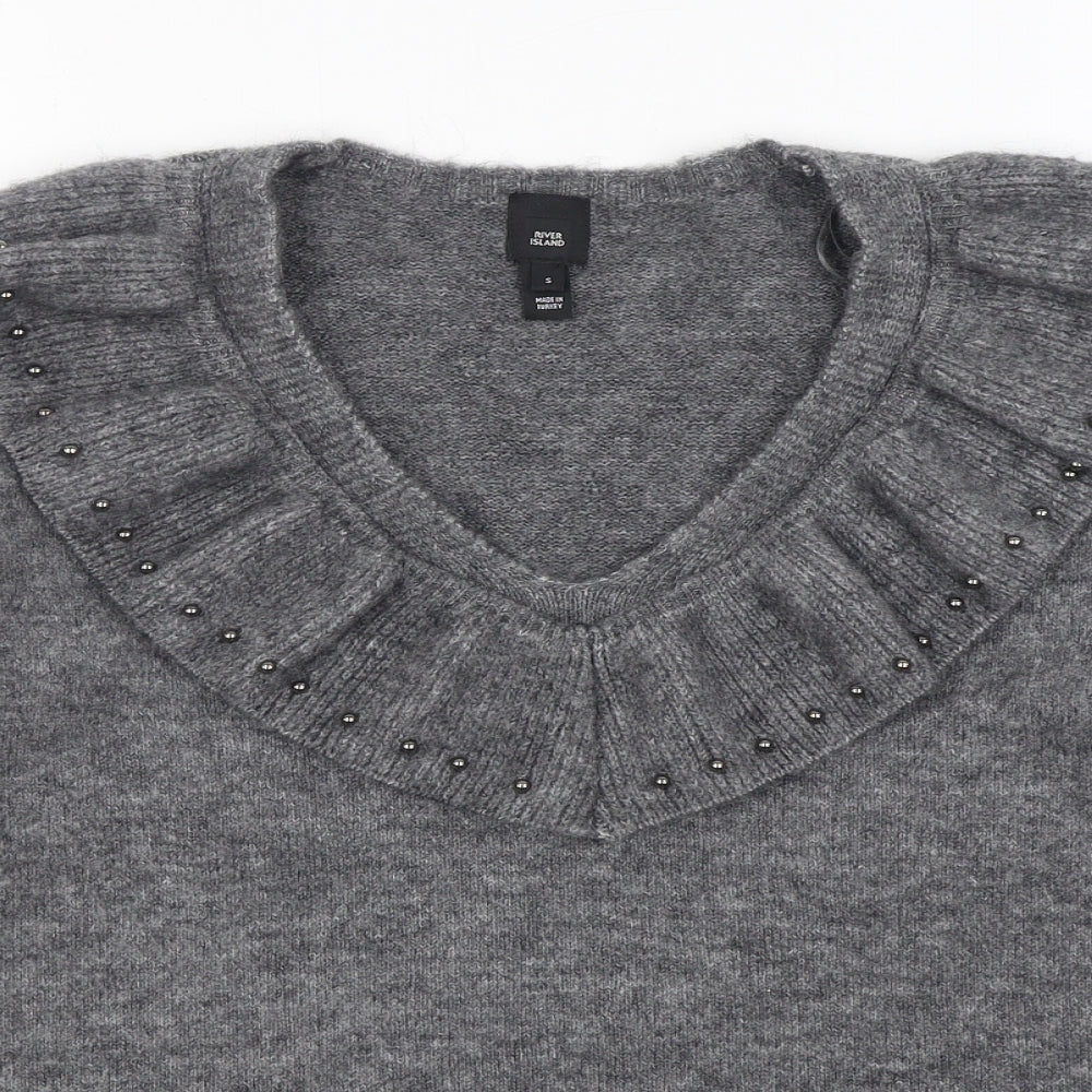 River Island Womens Grey V-Neck Viscose Pullover Jumper Size S