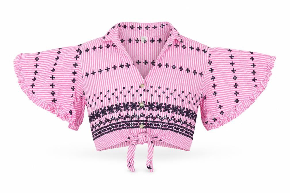 River Island Womens Pink Striped Cotton Cropped Button-Up Size 8 Collared