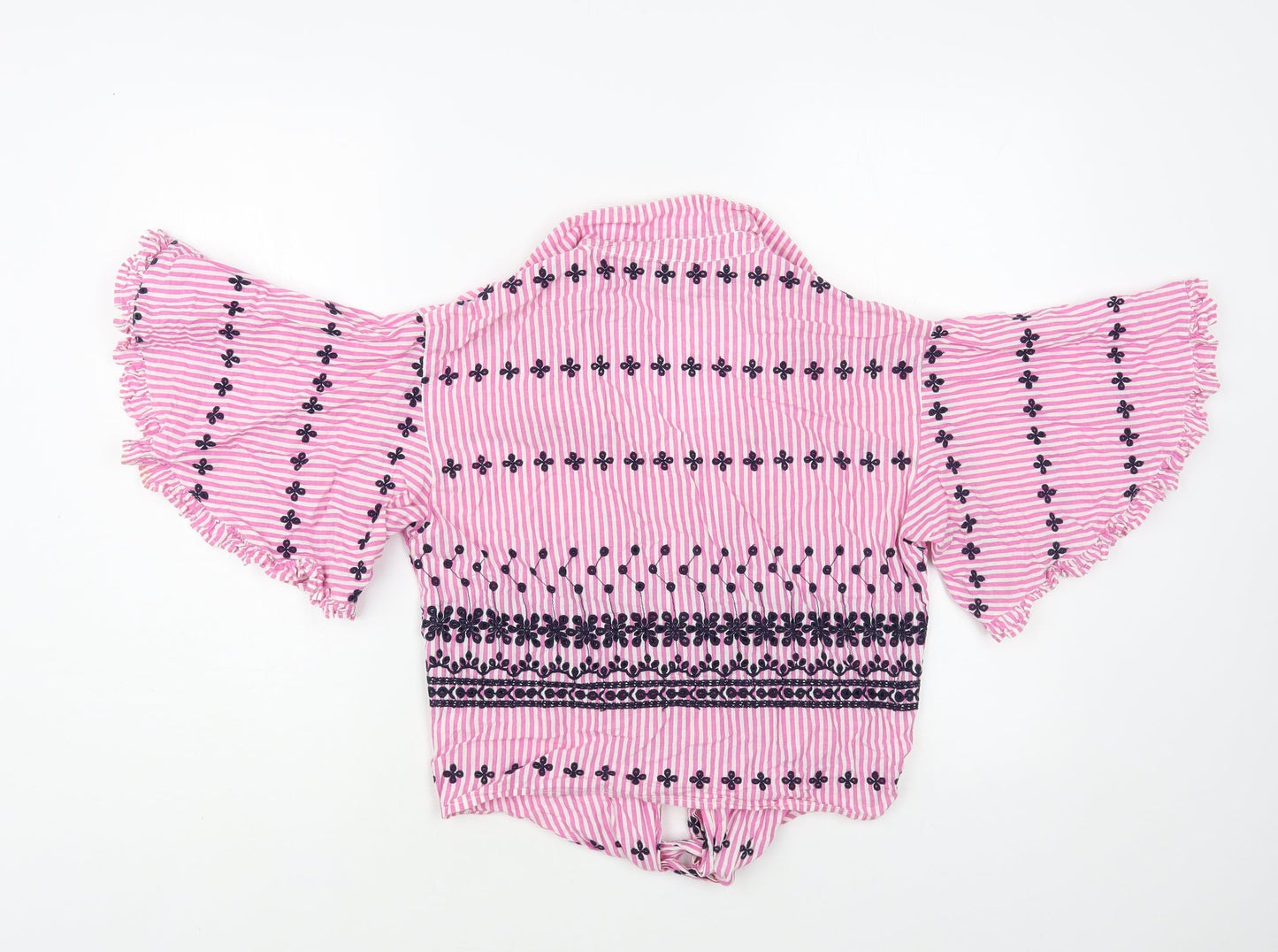 River Island Womens Pink Striped Cotton Cropped Button-Up Size 8 Collared