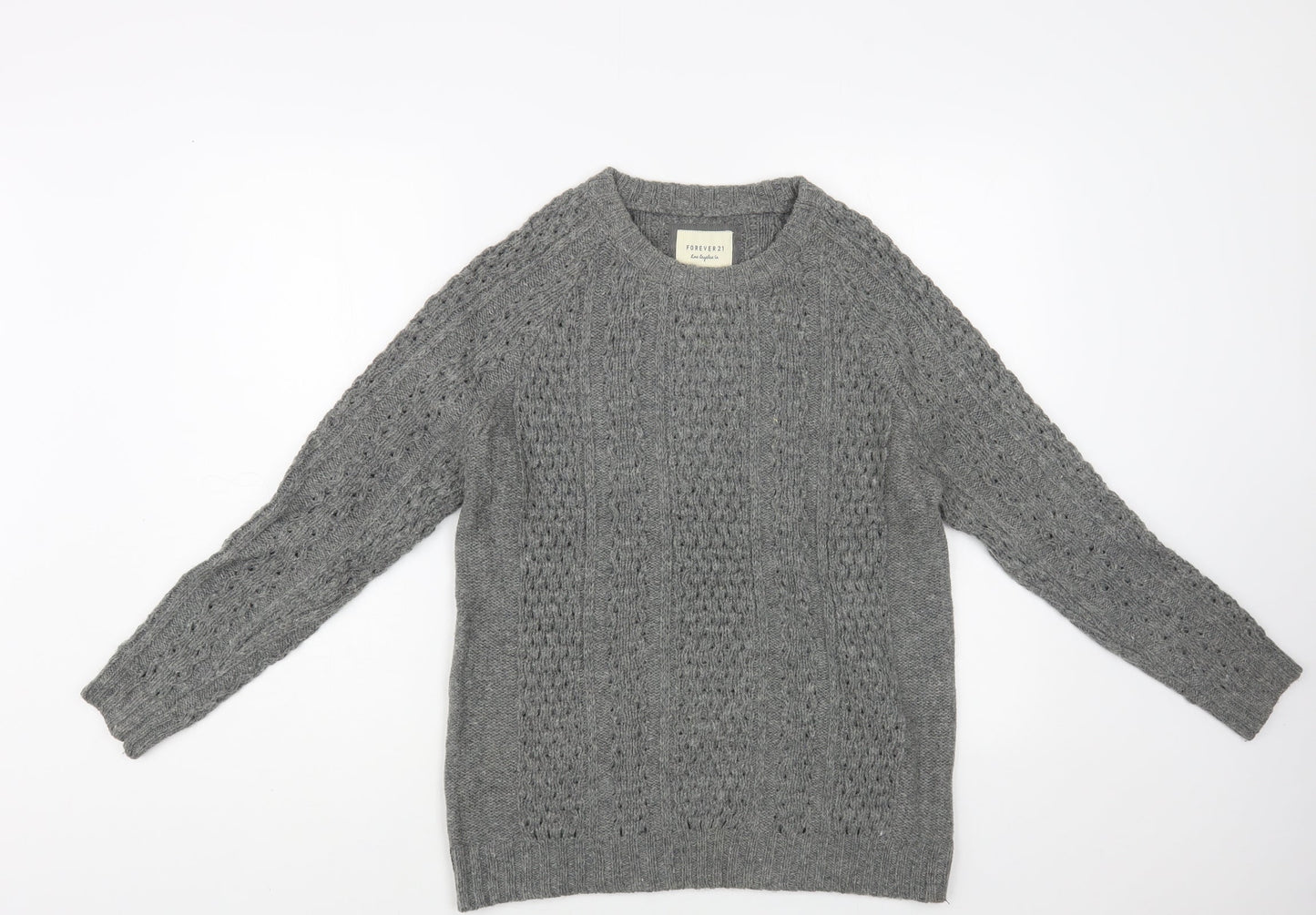 FOREVER 21 Womens Grey Crew Neck Acrylic Pullover Jumper Size S