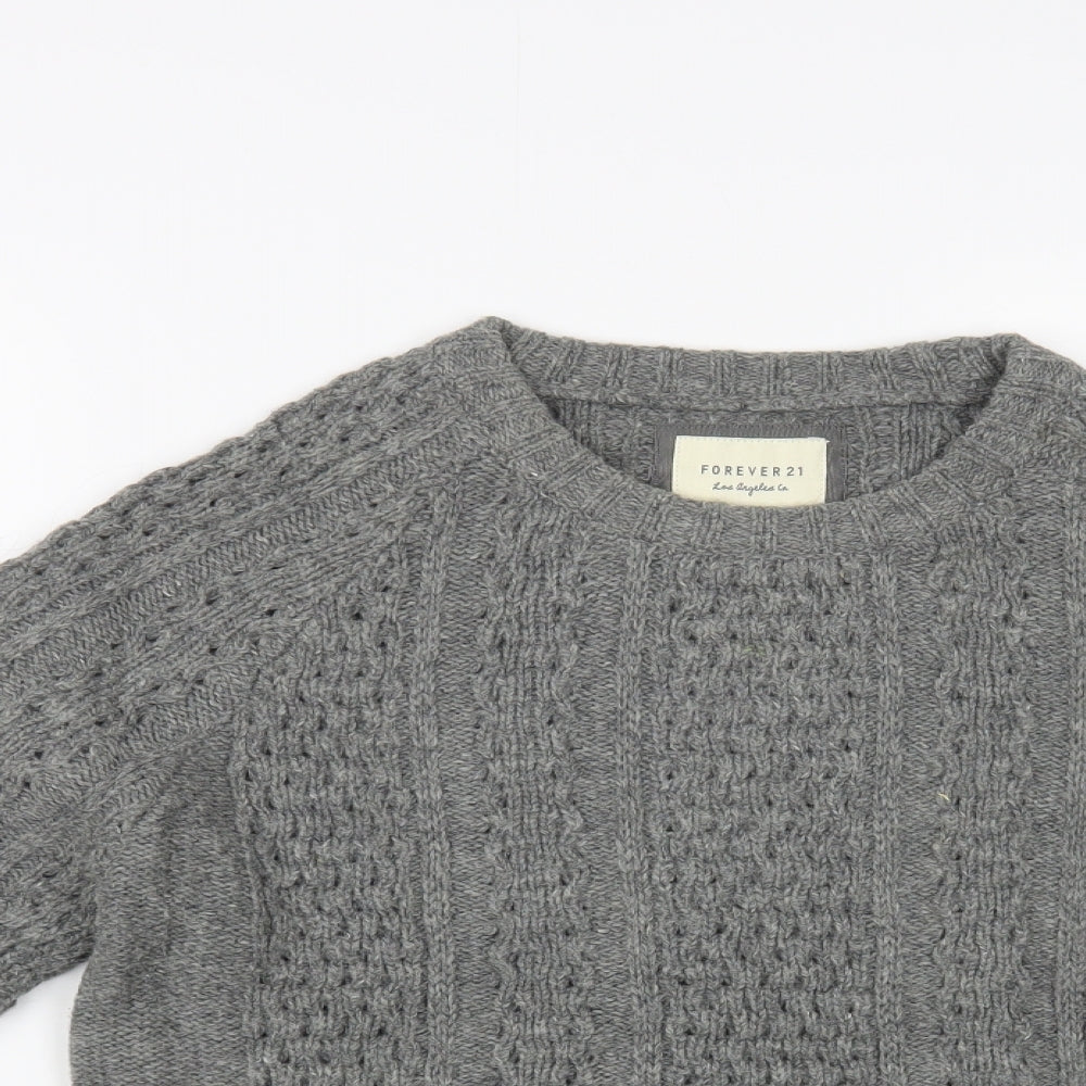 FOREVER 21 Womens Grey Crew Neck Acrylic Pullover Jumper Size S
