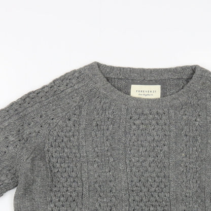 Preloved FOREVER 21 Womens Grey Crew Neck Acrylic Pullover Jumper Size S - Detail