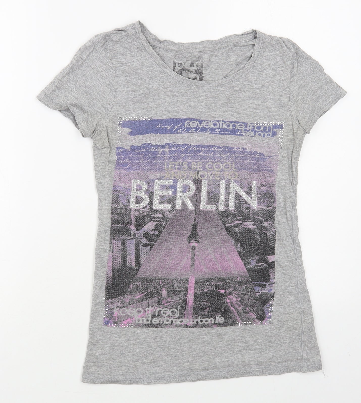Dunnes Stores Womens Grey Cotton Basic T-Shirt Size 8 Boat Neck - Berlin