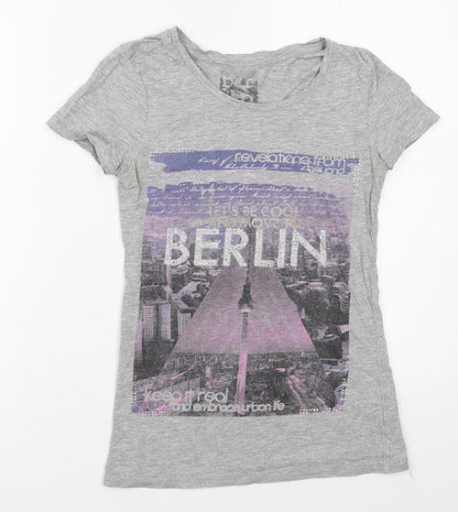 Dunnes Womens Grey Cotton Basic T-Shirt Size 8 Boat Neck - Berlin