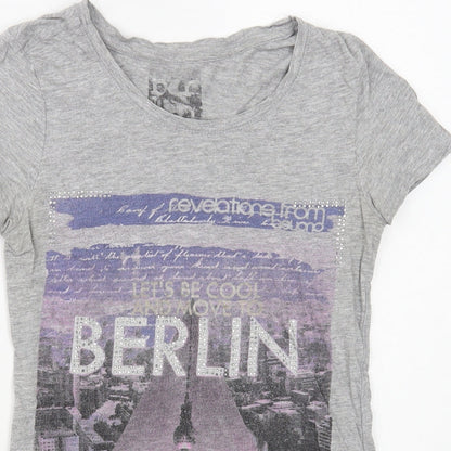Dunnes Womens Grey Cotton Basic T-Shirt Size 8 Boat Neck - Berlin
