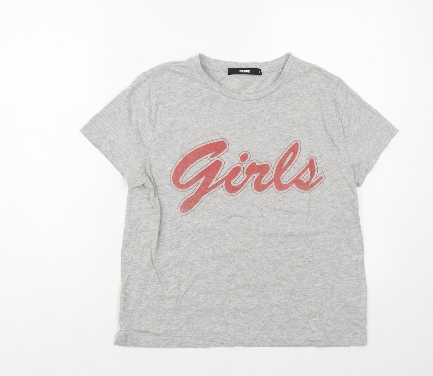 Bik Bok Womens Grey Cotton Basic T-Shirt Size M Crew Neck - Girls