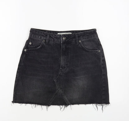 Topshop Womens Black Cotton Mini Skirt Size 8 Button