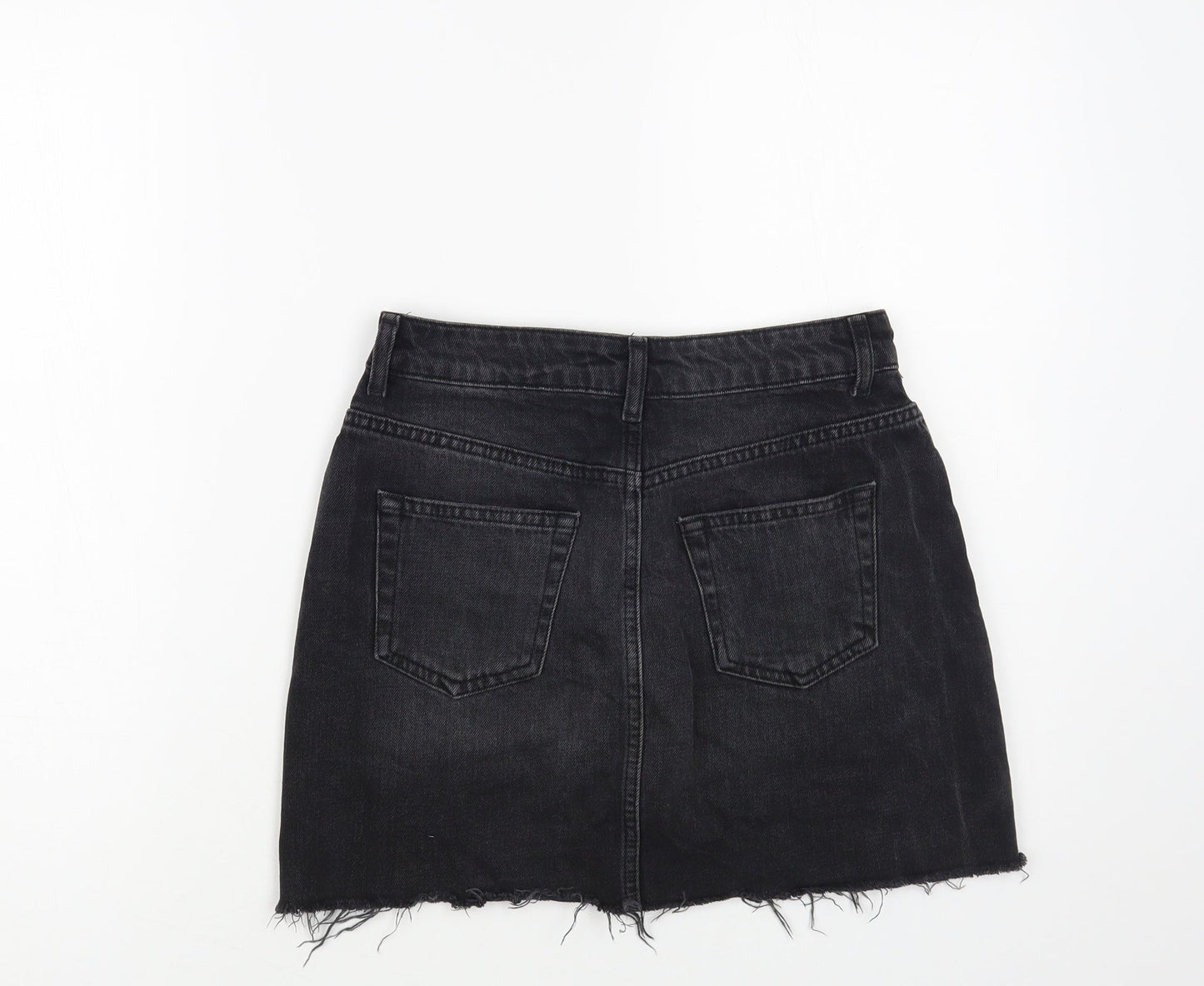 Topshop Womens Black Cotton Mini Skirt Size 8 Button