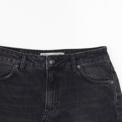 Topshop Womens Black Cotton Mini Skirt Size 8 Button