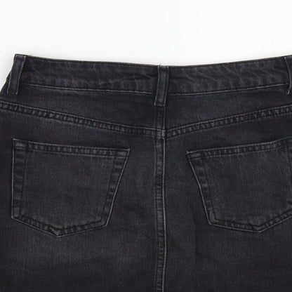 Topshop Womens Black Cotton Mini Skirt Size 8 Button