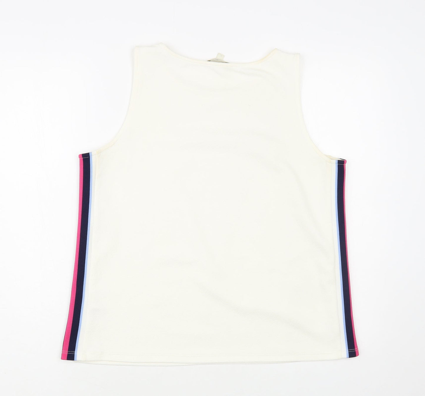 TOM TAILOR Womens Ivory Polyester Basic Tank Size L Boat Neck - Side Stripe