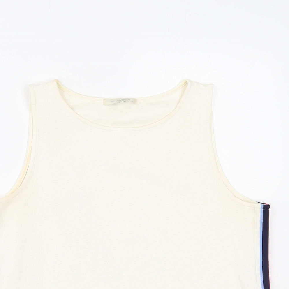 TOM TAILOR Womens Ivory Polyester Basic Tank Size L Boat Neck - Side Stripe