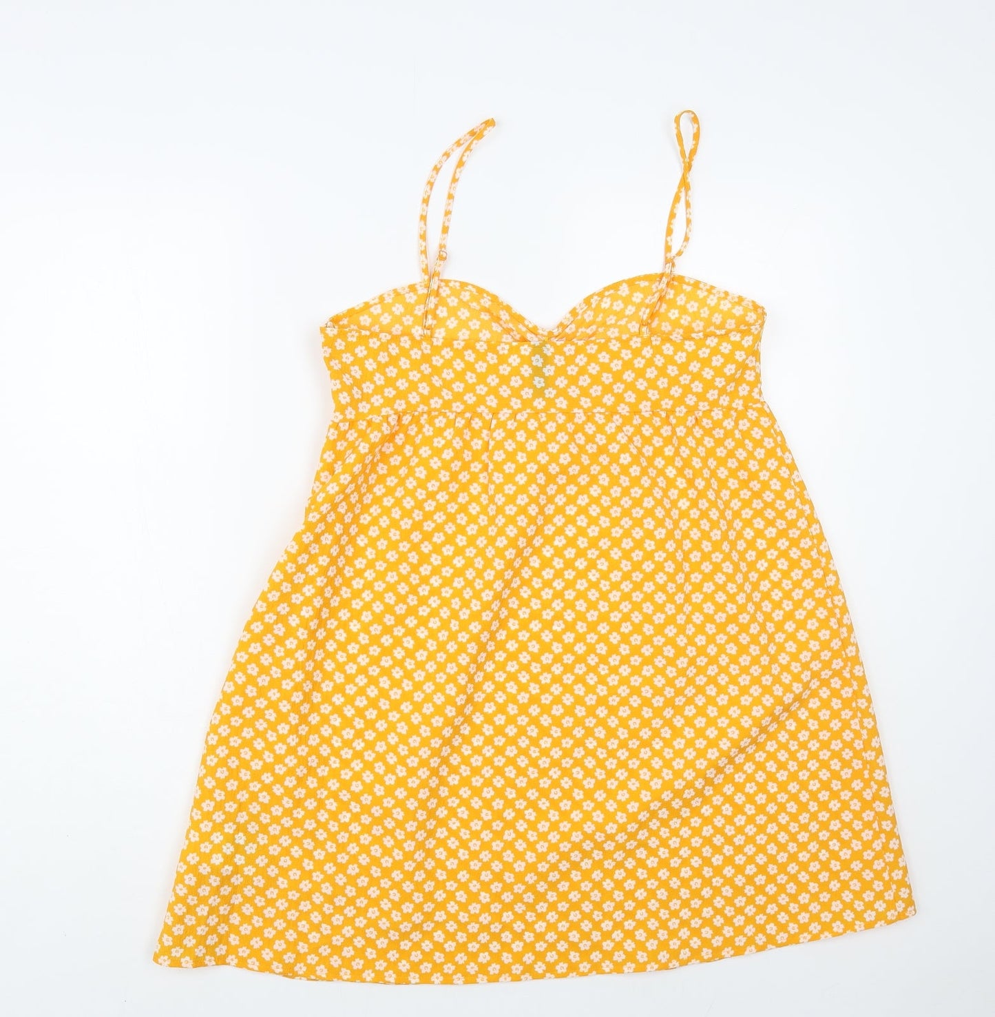 H&M Womens Yellow Floral Polyester Slip Dress Size 12 Sweetheart Zip