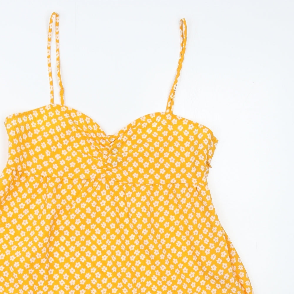 H&M Womens Yellow Floral Polyester Slip Dress Size 12 Sweetheart Zip