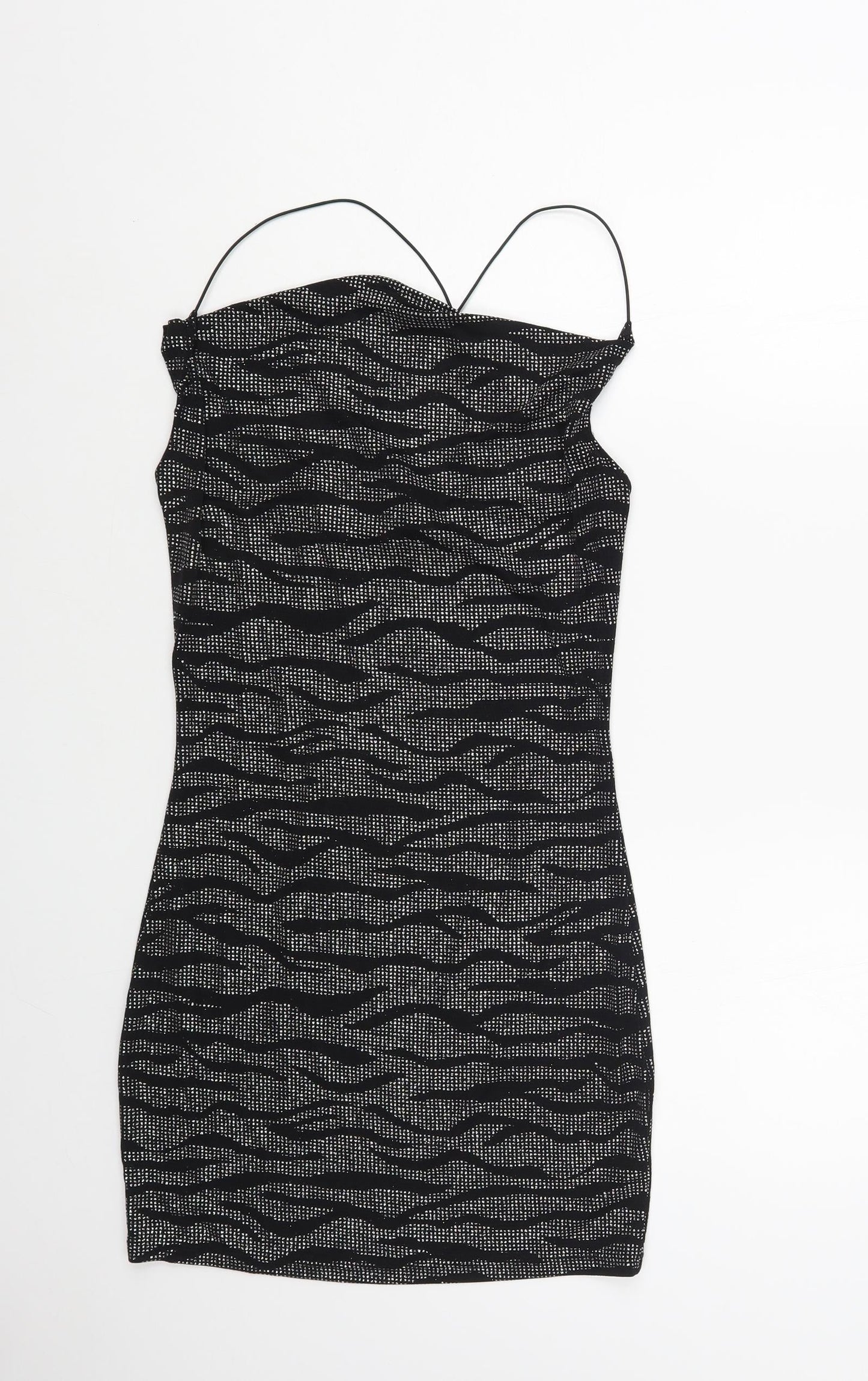 H&M Womens Black Animal Print Nylon Bodycon Size S Cowl Neck Pullover