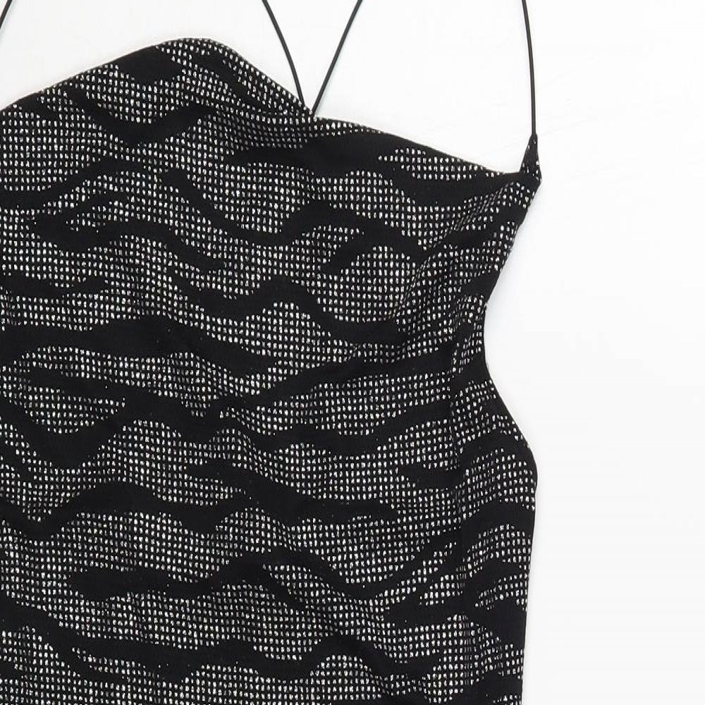 H&M Womens Black Animal Print Nylon Bodycon Size S Cowl Neck Pullover