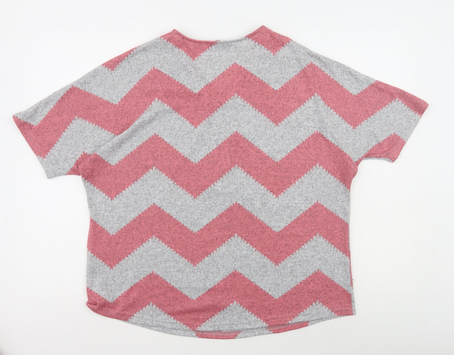 Yonis Womens Pink Striped Polyester Basic T-Shirt Size M V-Neck