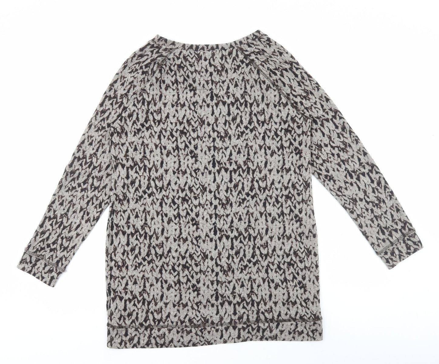 Marks and Spencer Womens Brown Herringbone Polyester Size 14 Round Neck