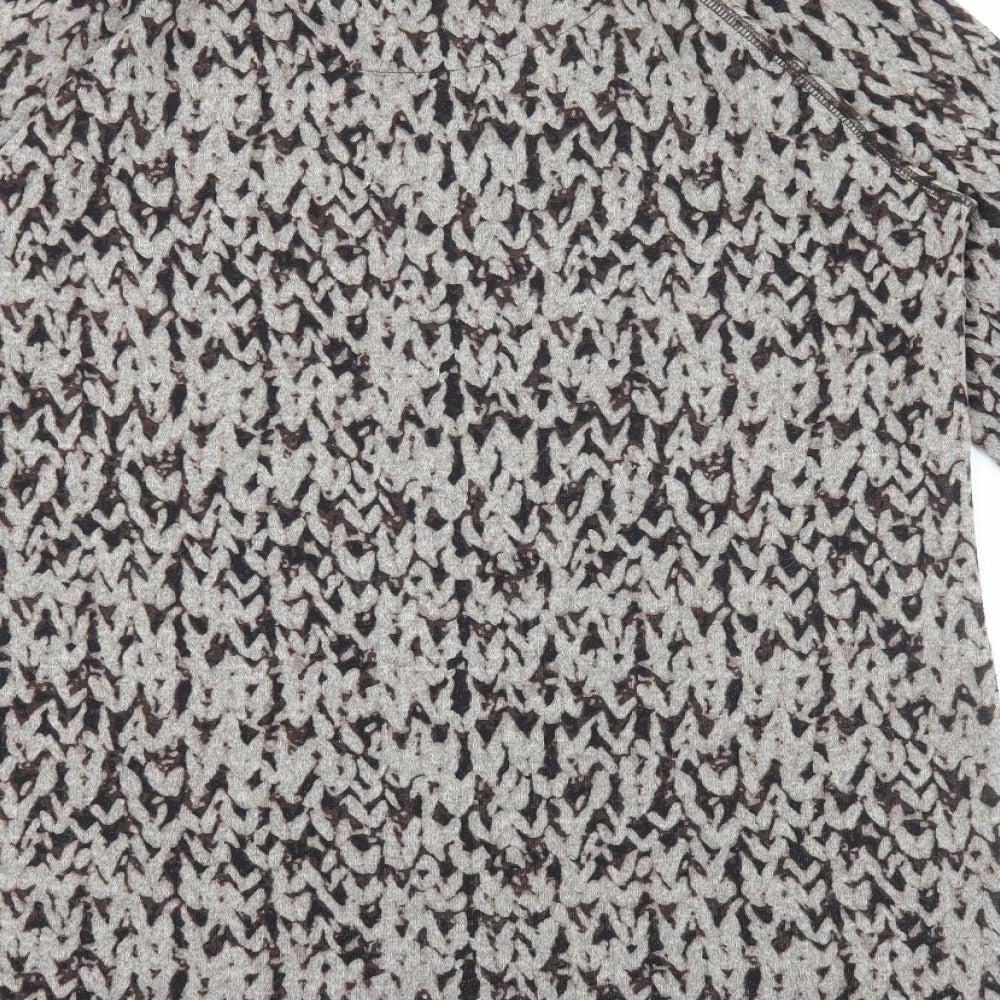 Marks and Spencer Womens Brown Herringbone Polyester Size 14 Round Neck