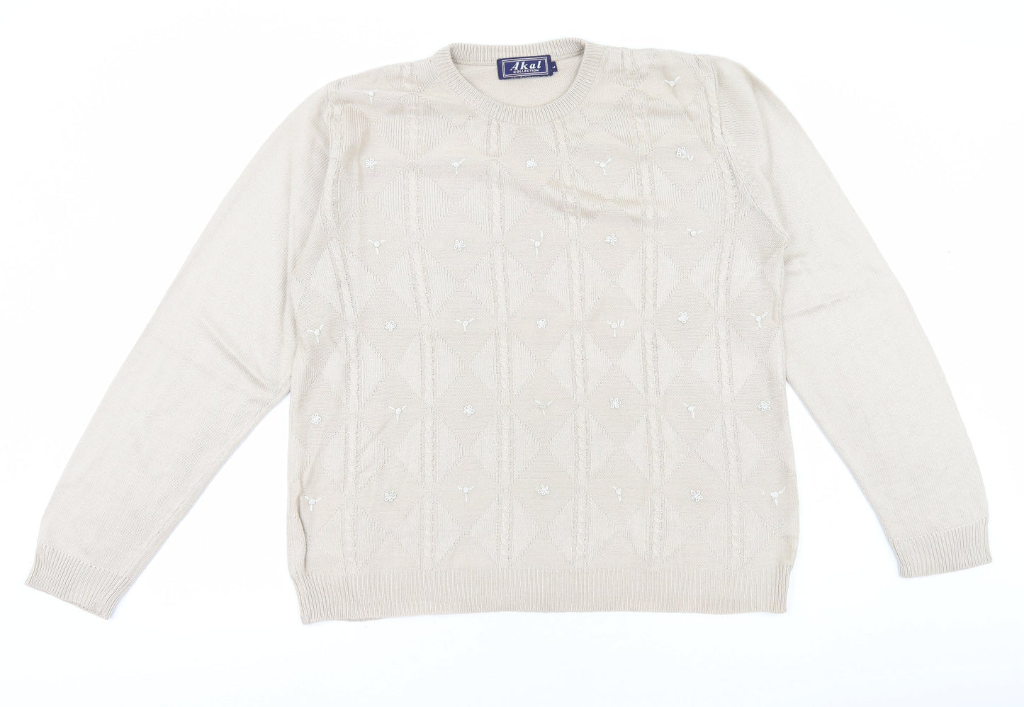Akal Collection Womens Ivory Round Neck Acrylic Pullover Jumper Size L