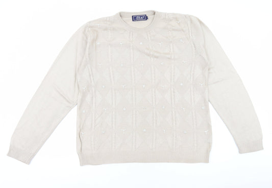 Akal Collection Womens Ivory Round Neck Acrylic Pullover Jumper Size L