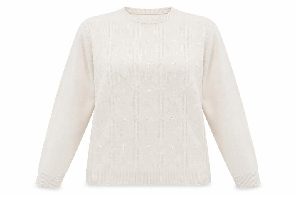 Akal Collection Womens Ivory Round Neck Acrylic Pullover Jumper Size L