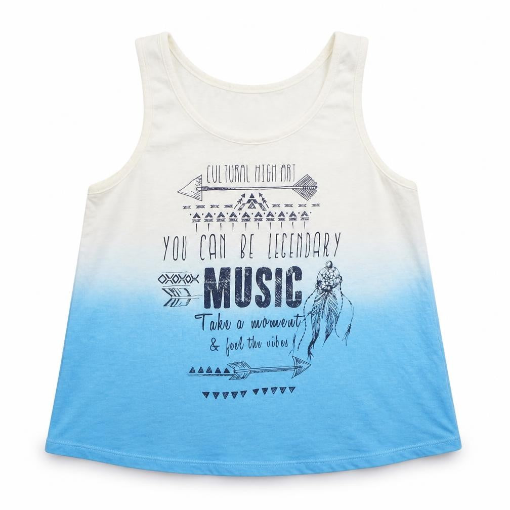 BLue Seven Girls Blue Cotton Basic Tank Size 10 Years Round Neck Pullover - Music