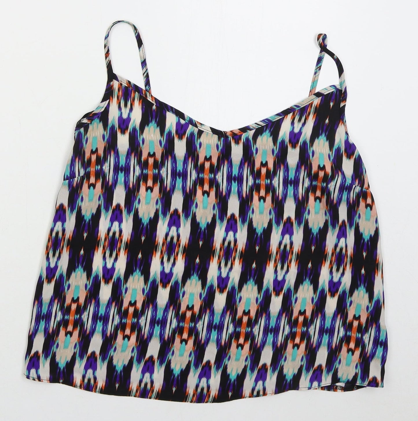 Atmosphere Womens Blue Geometric Polyester Basic Tank Size 10 V-Neck