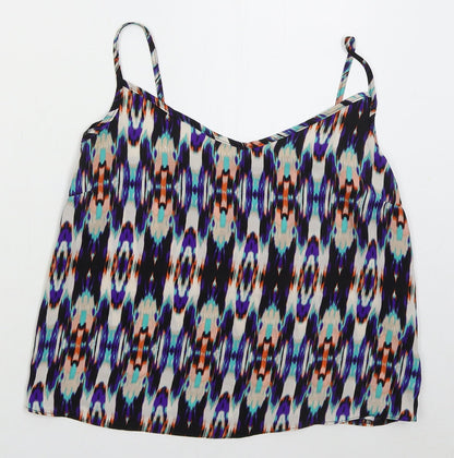 Atmosphere Womens Blue Geometric Polyester Basic Tank Size 10 V-Neck