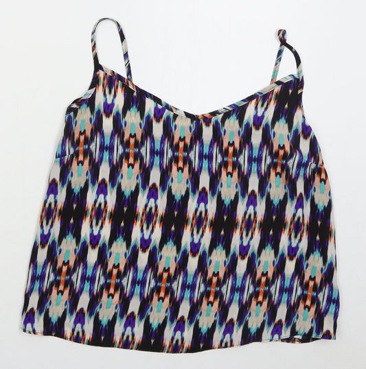 Atmosphere Womens Blue Geometric Polyester Basic Tank Size 10 V-Neck
