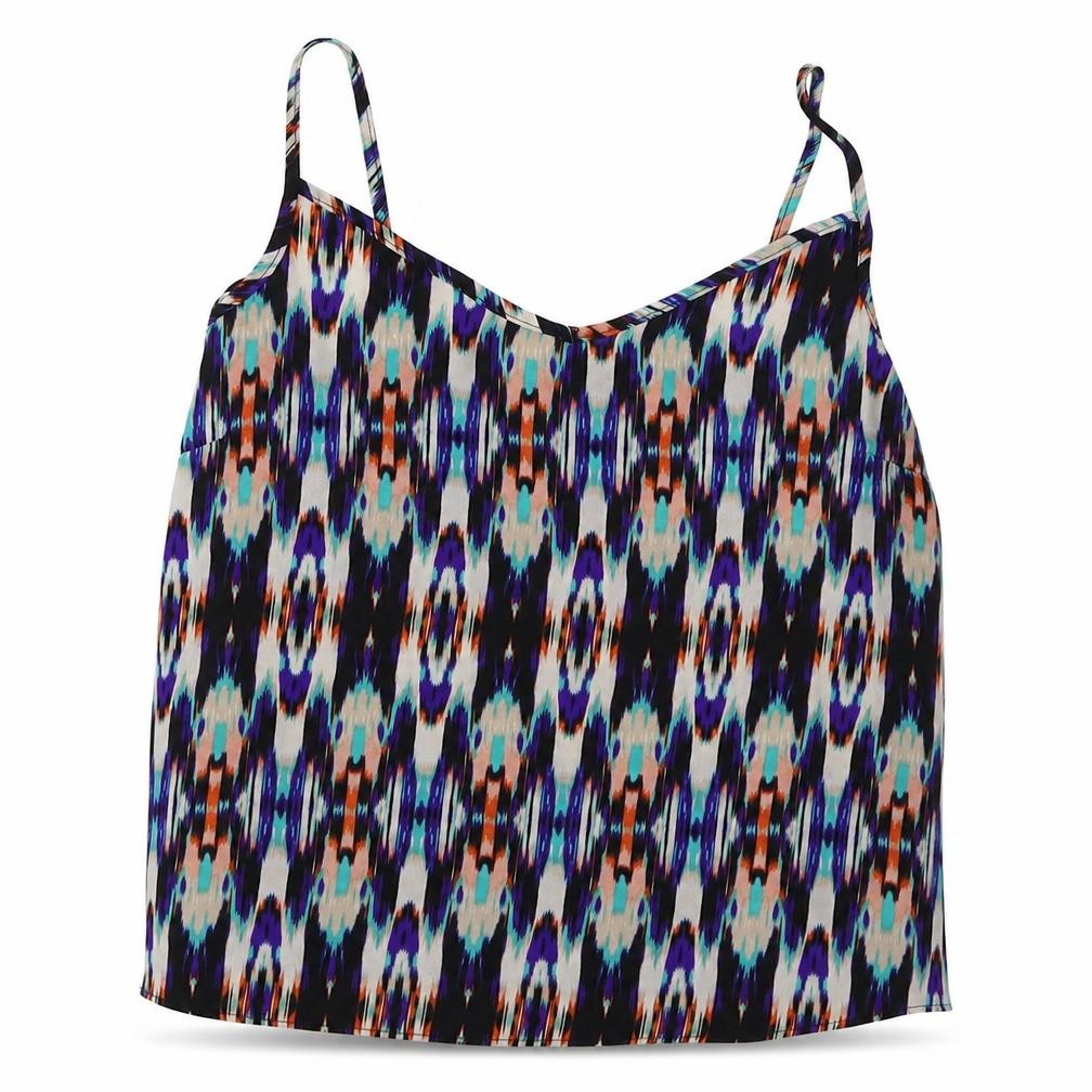 Atmosphere Womens Blue Geometric Polyester Basic Tank Size 10 V-Neck