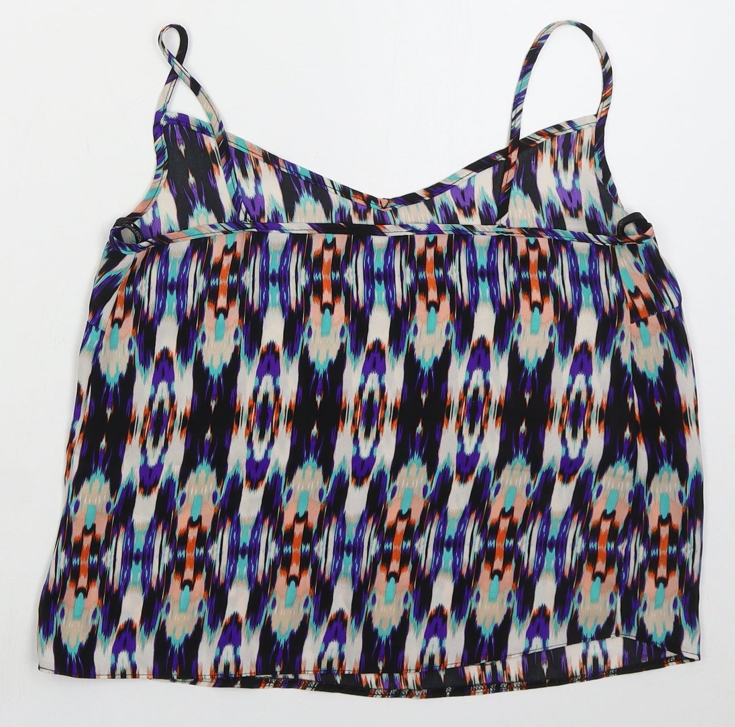 Atmosphere Womens Blue Geometric Polyester Basic Tank Size 10 V-Neck