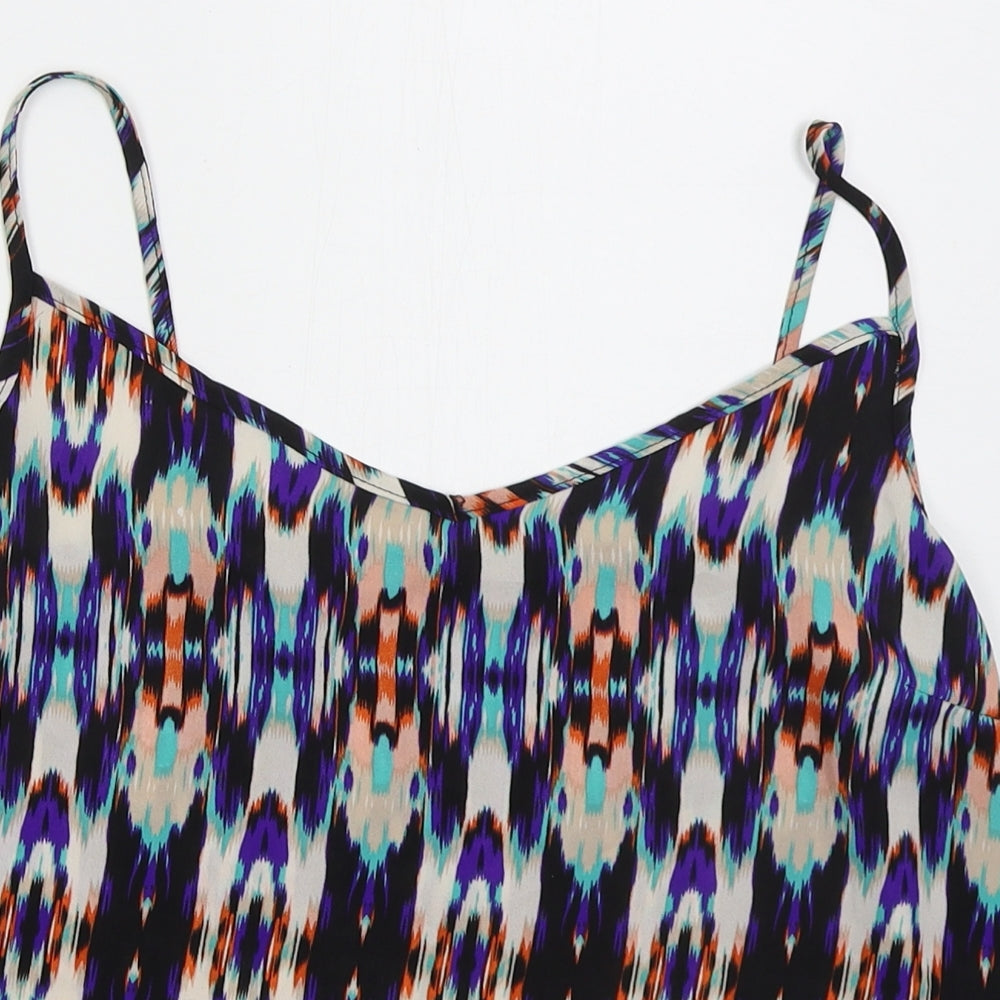 Atmosphere Womens Blue Geometric Polyester Basic Tank Size 10 V-Neck