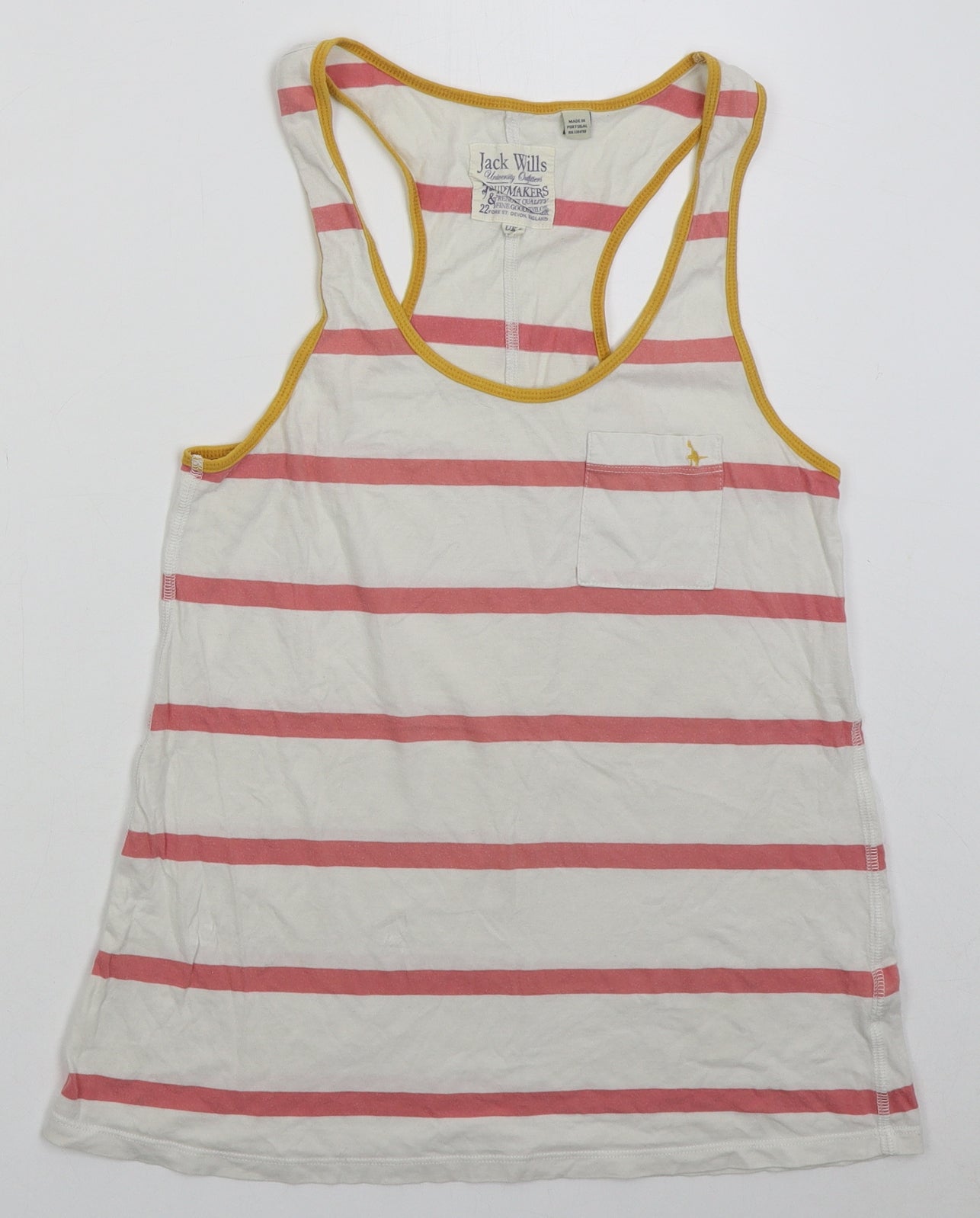 Jack Wills Womens White Striped Cotton Basic Tank Size 8 Round Neck - Pink